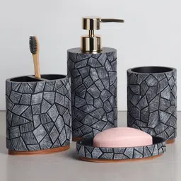 Obsessions Pack of 4 Charcoal Textured Polyresin Bathroom Set-29