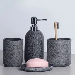 OBSESSIONS Charcoal Polyresin 4 Pcs Bathroom Set-25