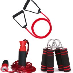 GYM Combo of 3-Single Toning Tube, Hand Grip With Skipping Rope. Resistance Tube-image-57