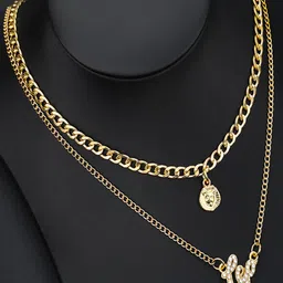 Jewels Galaxy Gold-Plated Layered Necklace with Leo Zodiac Charm-50
