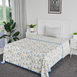 Kuber Industries Grey & Blue Floral AC Room Cotton 120 GSM Reversible Double Bed Blanket-image-94