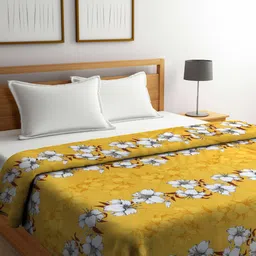 Arrabi Yellow & White Floral Mild Winter 450 GSM Double Bed Comforter-image-58
