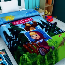 Athom Living Blue & Green Cartoon Characters 350 GSM Single Bed Comforter-picture-16