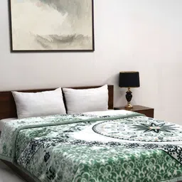 Signature Olive Green & White Floral 900 GSM Heavy Winter Double Bed Blanket-22