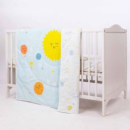 haus & kinder Blue & White Printed 150 GSM Pure Cotton Single Bed Comforter and Cushion-image-1