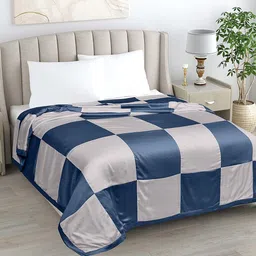 LINENWALAS Happy Sleeping Silver-Toned 2 Pieces Checked AC Room 300 GSM Double Bed Dohar-image-35