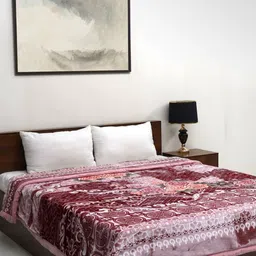 Signature Plush Orange & Pink Floral 760 GSM Heavy Winter Double Bed Blanket-image-20