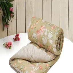 RRC Gold-Toned & Green Floral Microfiber Mild Winter 210 GSM Double Bed Comforter-image-8