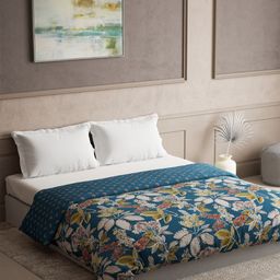 DDecor Blue & White Floral Pure Cotton 300 GSM Heavy Winter Double Bed Quilt-20