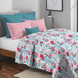 MYTRIDENT White & Red Floral AC Room 120 GSM Cotton Single Bed Comforter-image-54