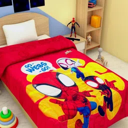 Athom Living Red & Yellow Spiderman Printed 350 GSM Single Bed Blanket-image-3
