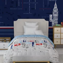 MYTRIDENT Crossworld Grey & Blue Cartoon Characters Printed 150 GSM Single Bed Comforter-60