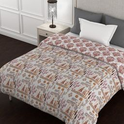 BELLA CASA Kalamkari Magenta Ethnic Motifs Cotton 150 GSM Reversible Single Bed Quilt-image-25