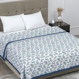 LINENWALAS Happy Sleeping White Printed Cotton AC Room 233 GSM Reversible Single Bed Dohar-image-50
