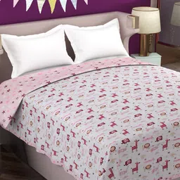 Florida Pink Cartoon Characters Cotton 210 GSM AC Room Reversible Double Bed Comforter-image-102