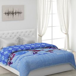 Monte Carlo Blue Floral 1000 GSM Heavy Winter Double Bed Blanket-image-9