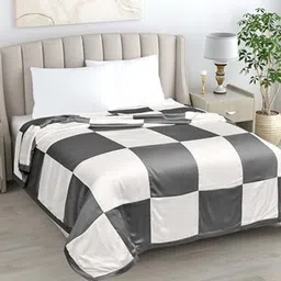 LINENWALAS Happy Sleeping Charcoal 2 Pcs Checked Cotton AC Room 300 GSM Double Bed Dohar-image-36