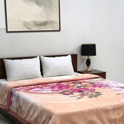 Signature Peach-Coloured & Pink Floral 900 GSM Heavy Winter Double Bed Blanket-12