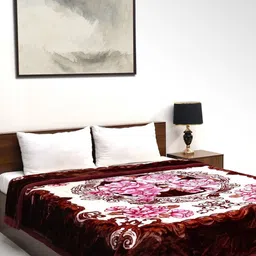 Signature Brown & Pink Floral 760 GSM Heavy Winter Double Bed Blanket-image-61