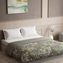 DDecor Grey & White Floral Pure Cotton 300 GSM Heavy Winter Double Bed Quilt-37