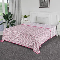 Kuber Industries Pink & White Floral AC Room 120 GSM Reversible Cotton Double Bed Blanket-image-91