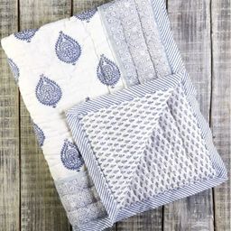 Malabar Baby Kids White & Blue Summer 200 GSM Cotton Single Bed Quilt-image-62