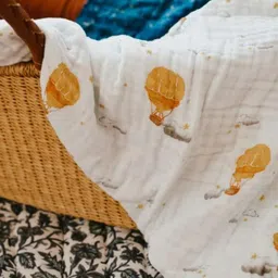 Malabar Baby Kids White & Orange Summer 210 GSM Cotton Single Bed Blanket-image-73