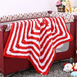 Magic Needles Infants Red & White Geometric Handmade 1000 GSM AC Room Single Bed Blanket-picture-13