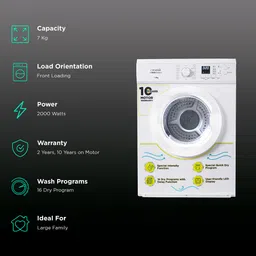 Croma 7 kg Fully Automatic Front Load Dryer (Fixed Frequency Motor, White) image 2