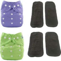 ( Pack of 2 Multicolor Cloth Diaper with 4 Black pad ) - Baby Pocket Diaper with Wet-free Insert Black Pad / Washable Cloth Diaper / Reusable Nappy for Kids of 0-24 months-15