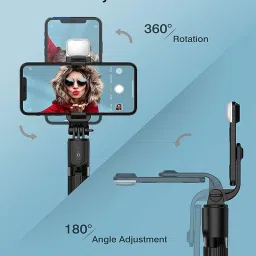 Webilla Selfie Stick with LED Fill Light,3C Phone Tripod Stand with Bluetooth Wireless Remote & 360°Rotation Long Selfie Stick Compatible with iPhone/OnePlus/Samsung/Realme & All Smartphones/Go Pro(Black) Bluetooth Selfie Stick image 2