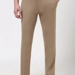 Men Slim Fit Khaki Polyester Trousers-image-27