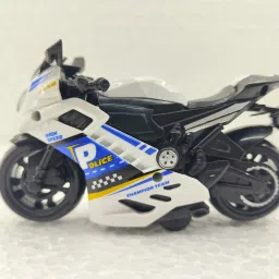 Police Motorcycle Toy White & Black Racing Bike with Push Function Plastic Body-picture-28