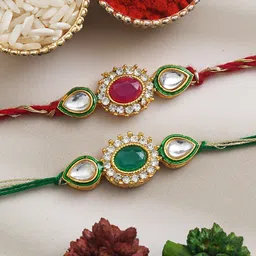eCraftIndia Set of 2 Stone-Studded Rakhi With Roli Chawal-image-70