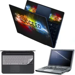 Anweshas 4 in 1 Combo Pack with Laptop Skin Sticker Decal, Palmrest Skin, Screen Protector, Key Guard for 15.6 Inch Laptop - Succeed Combo Set-18