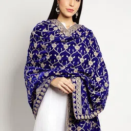 Moda Chales Floral Embroidered Velvet Shawl-image-87