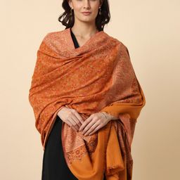 HERE&NOW Mustard Yellow Kaani Paisley Woven Design Shawl-image-15