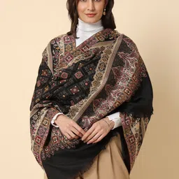 HERE&NOW Black Kaani Ethnic Motifs Woven Design Shawl-10