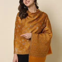 HERE&NOW Mustard Yellow Paisley Woven Design Zari Shawl-picture-25