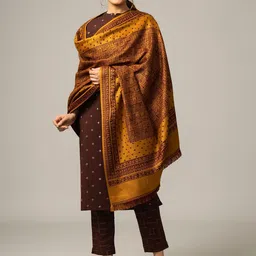 HANDICRAFT PALACE Women Mustard Yellow & Brown Woven Design Shawl-image-85