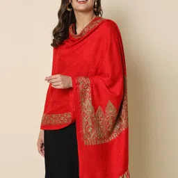 HERE&NOW Red Ethnic Motif Embroidered Shawl-37