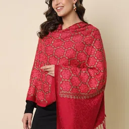 HERE&NOW Pink Ethnic Motif Embroidered Shawl-picture-19
