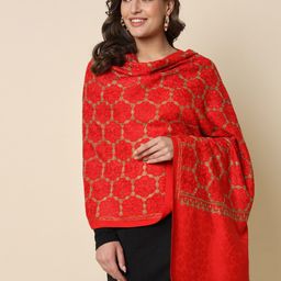 HERE&NOW Red Floral Embroidered Shawl-image-37
