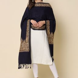 HERE&NOW Navy Blue Geometric Woven Design Shawl-picture-30