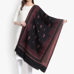 Mizash Women Black Woven Design Pure Wool Shawl-19