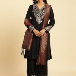W Ethnic Motifs Embroidered Regular Straight Kurta & Palazzos With Dupatta-image-80