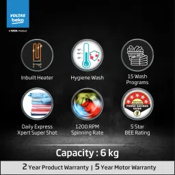 voltas beko by a tata product 6 kg Fully Automatic Front Load with In-built Heater White image 2