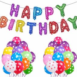 Printed Happy birthday Multi Color Foil with polka dot Letter Balloon-image-35