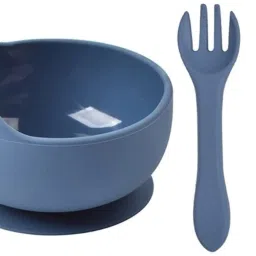 Silicone Baby Feeding Bowl Spoon & Fork Set - Non-Slip Suction - 100% Silicone-44
