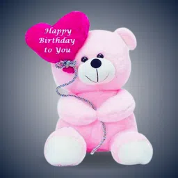 Soft push fabric teddy bear with birthday balloon and fully embroidery work - 24 cm-image-86